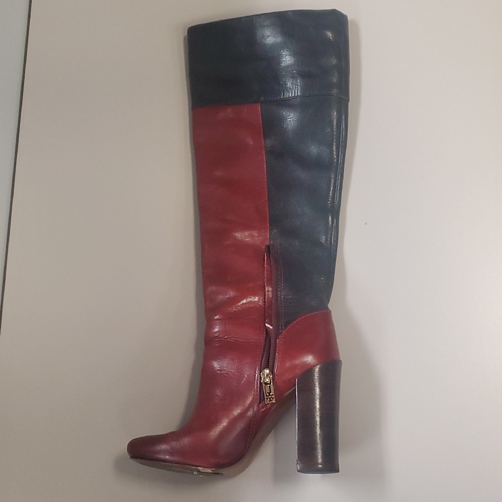 Elegant Red and Black Knee-High Boots